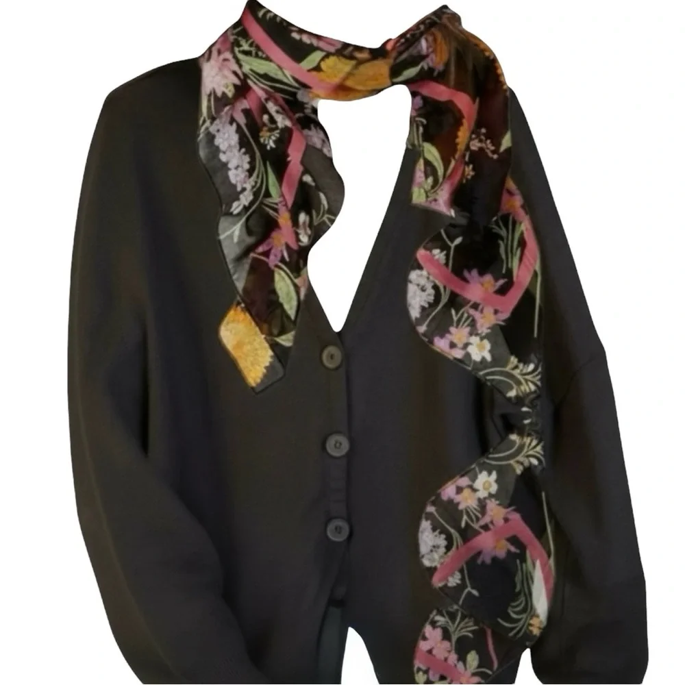 Classic Closet Staple Black Button-Front Cardigan with Notched Hem XL